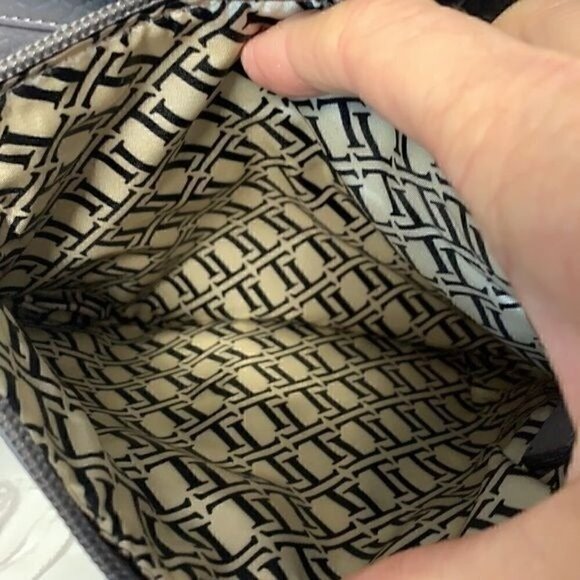 Tignanello Multi Compartment Small Crossbody Bag-Grey Leather/Brown Trim - Picture 9 of 11